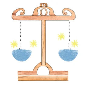 水彩画風の天秤が描かれたイラスト