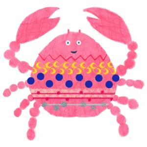 明るいピンク色でポップなカニのイラスト