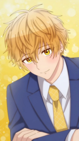 金髪で黄色い瞳のアニメ少年