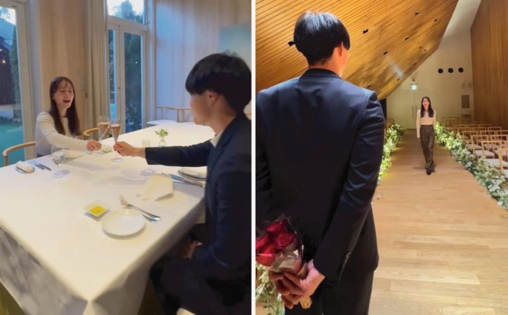 レストランとチャペルでのプロポーズ