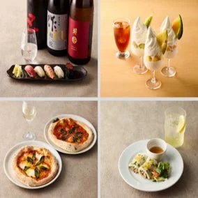 様々な料理と飲み物を紹介するコラージュ画像