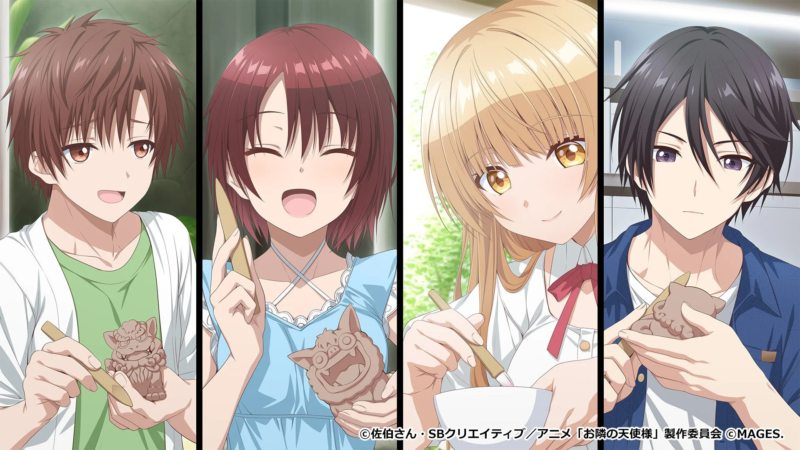 アニメのキャラクターがクラフト作業に興じている様子