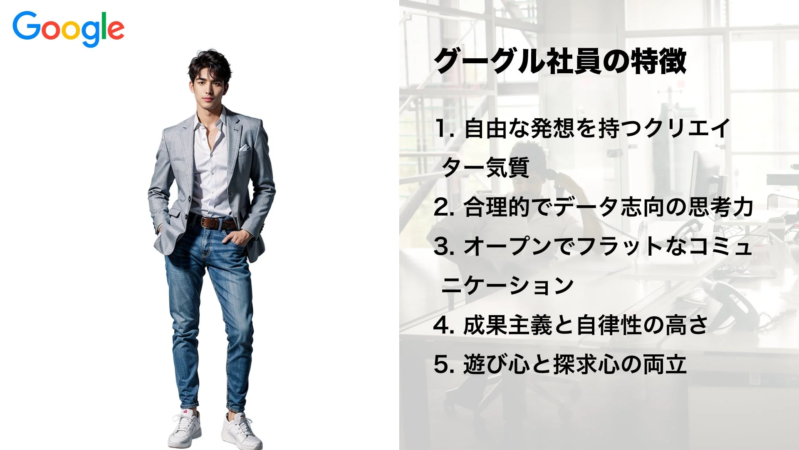 Googleのロゴとビジネスカジュアルな男性