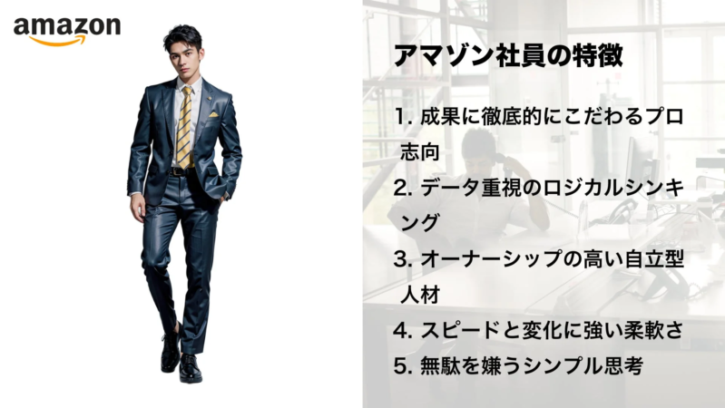Amazonのロゴとスーツ姿の男性