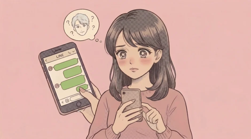 LINEのチャットに悩む女性