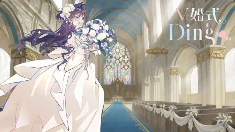 美しい教会を背景にウェディングドレスの花嫁