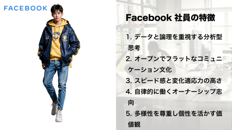 「Facebook 社員の特徴」と題されたスライド