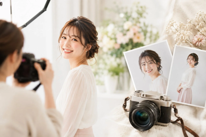 スタジオで撮影中の女性