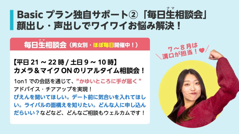 Basic プラン独自サポート②「毎日生相談会」顔出し・声出しでワイワイお悩み解決！